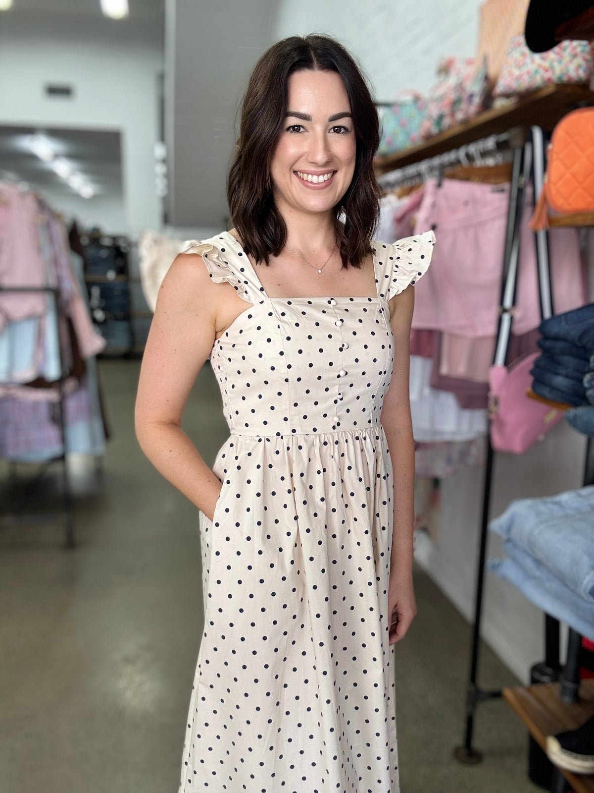 Zyla Dress - Navy Polka Dot