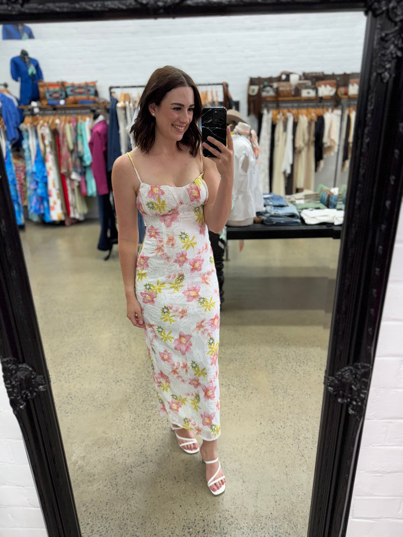 Aelia Midi Dress - White/Floral