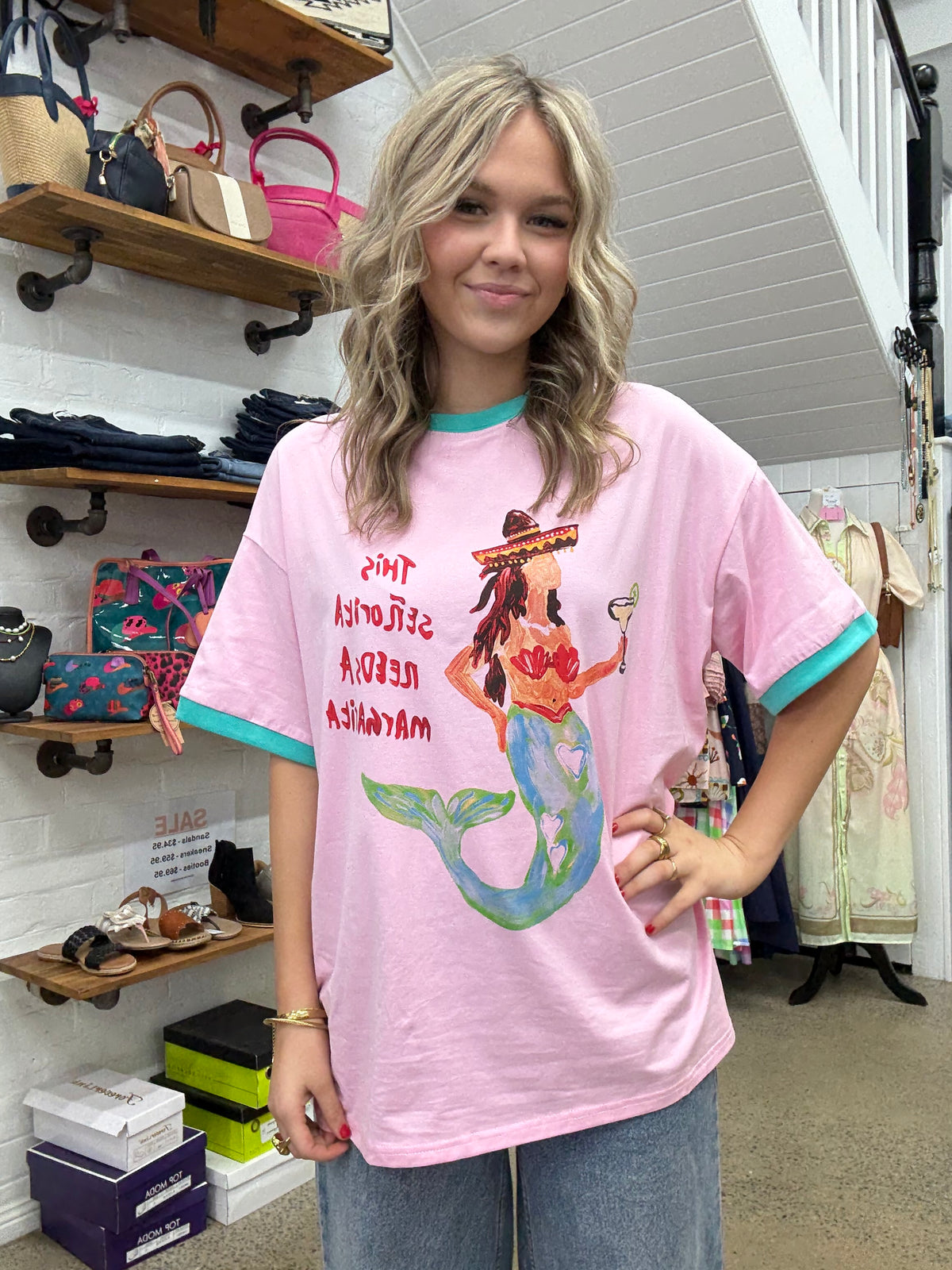 Senorita Margarita Oversized Tee - Pink & Teal