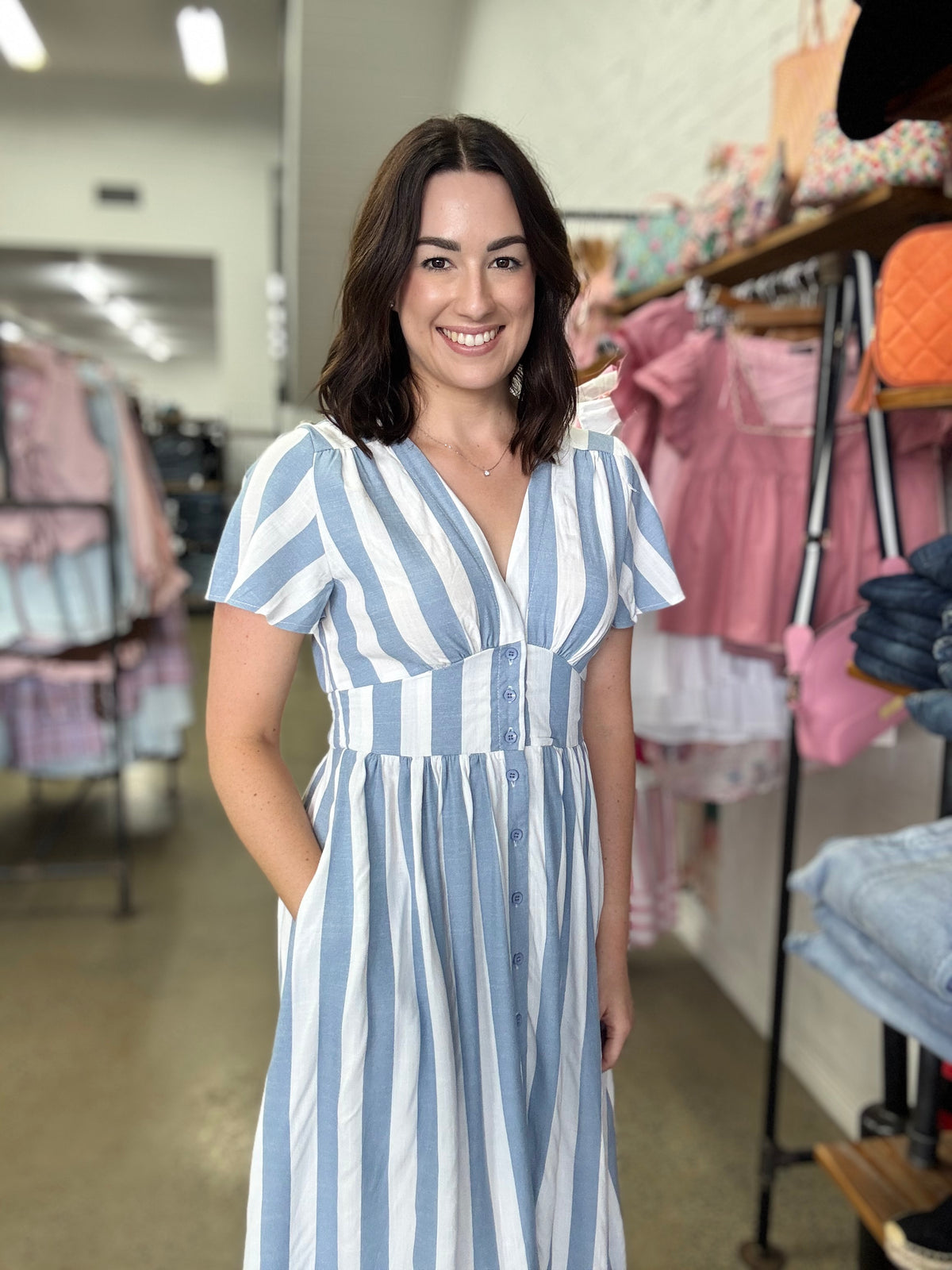 Addie Midi Dress - Blue Stripe