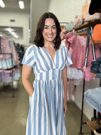 Addie Midi Dress - Blue Stripe