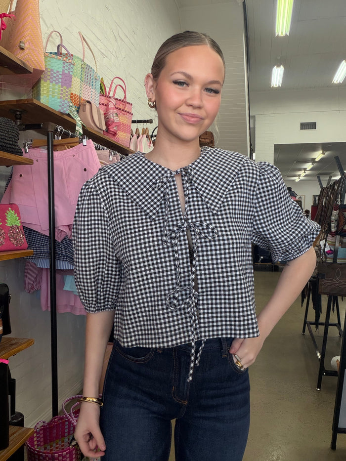 Christa Top - Black & White Gingham