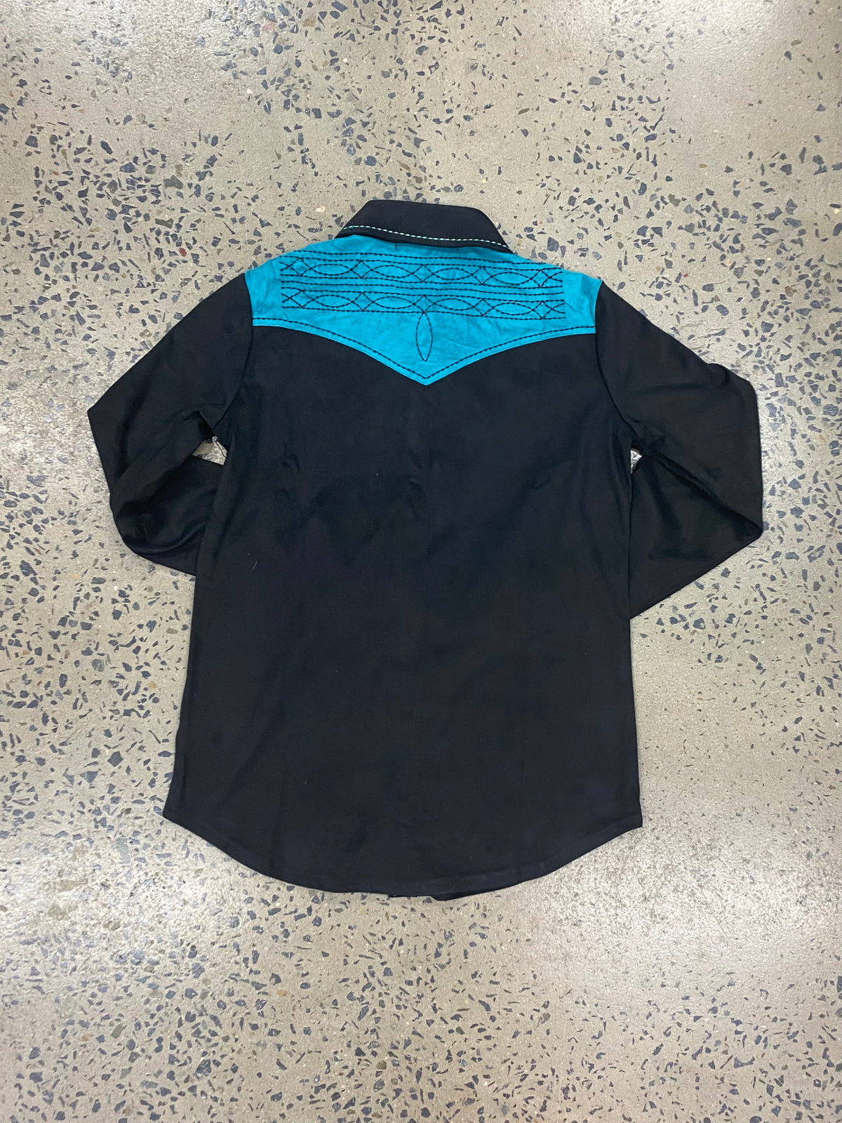 Cowgirl Tuff Pullover Arena Shirt - Black With Turquoise Accents Mid-Weight