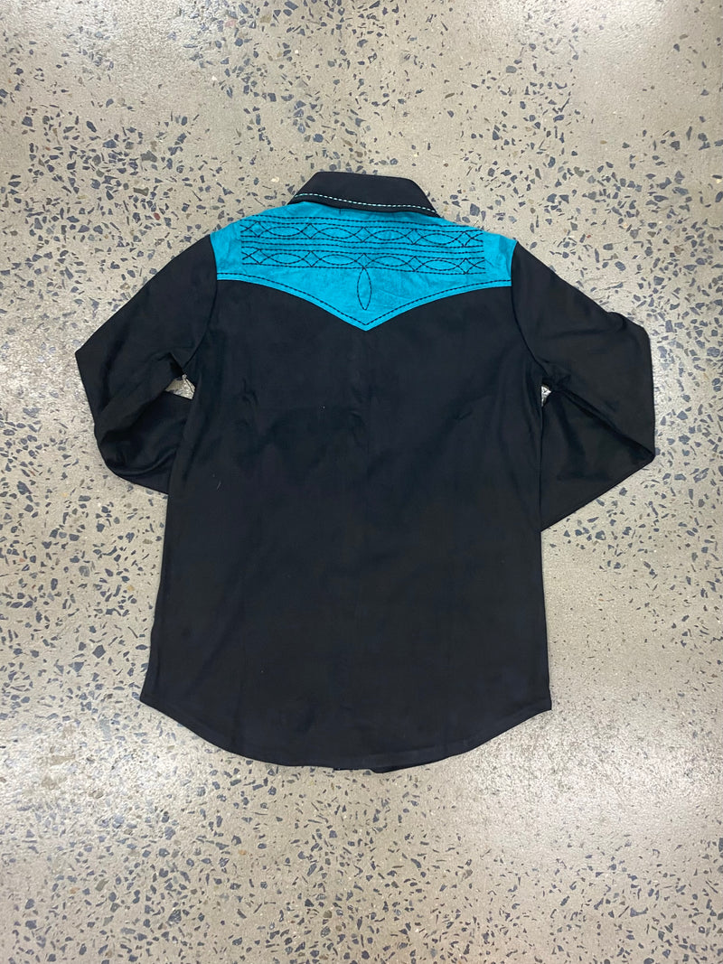 Cowgirl Tuff Pullover Arena Shirt - Black With Turquoise Accents Mid-Weight