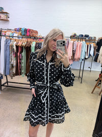 Bianca Mini Dress - Black with White Polka Dots