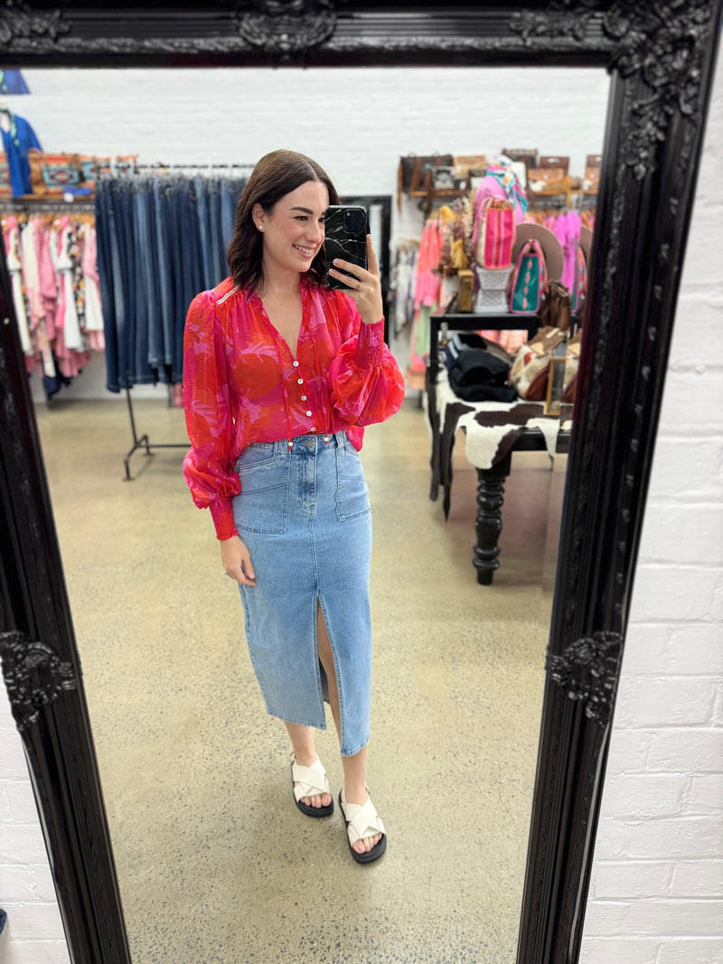 Skyla Top - Red & Pink Floral