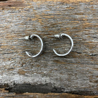 Earrings - Silver Textured Thick Hoop Earrings