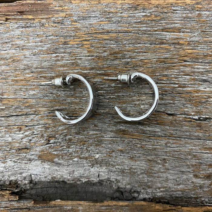 Earrings - Silver Textured Thick Hoop Earrings