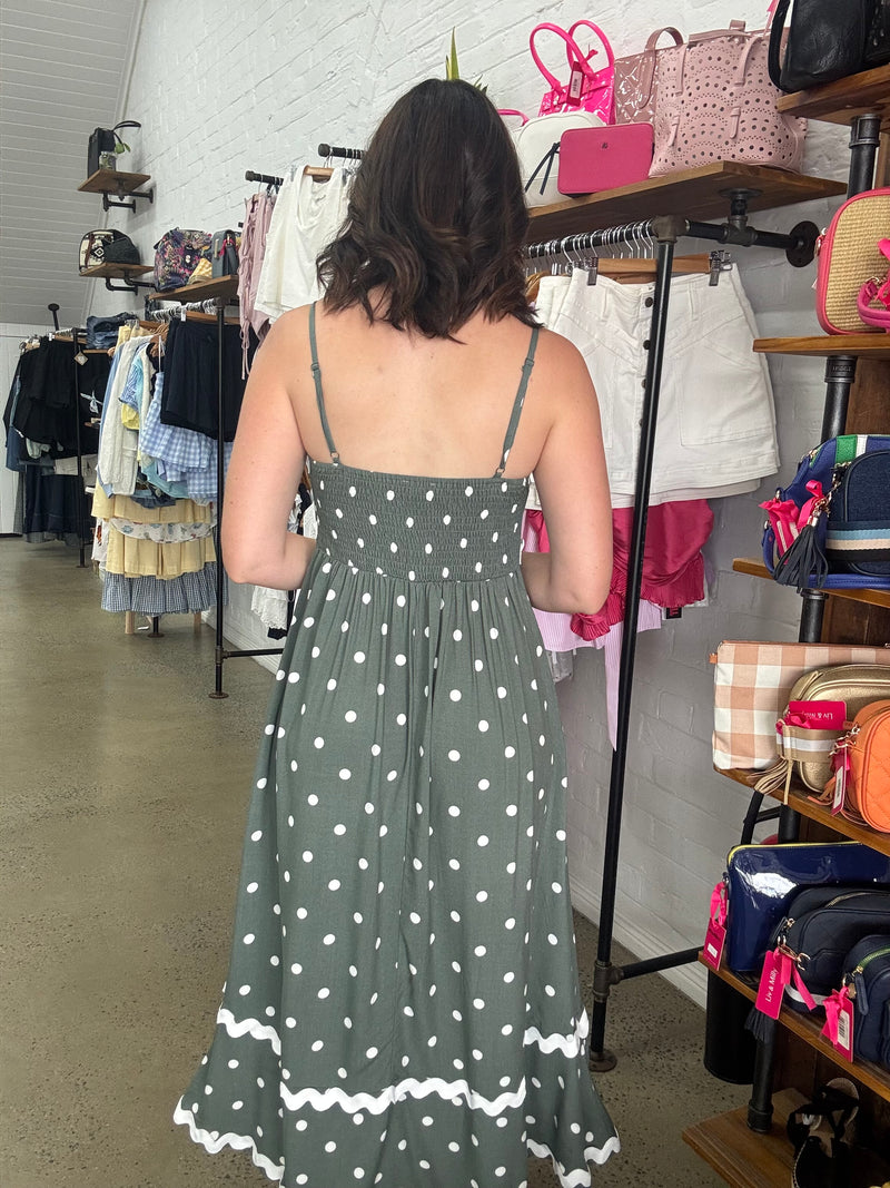 Sagey Maxi Dress - Sage Polka Dot