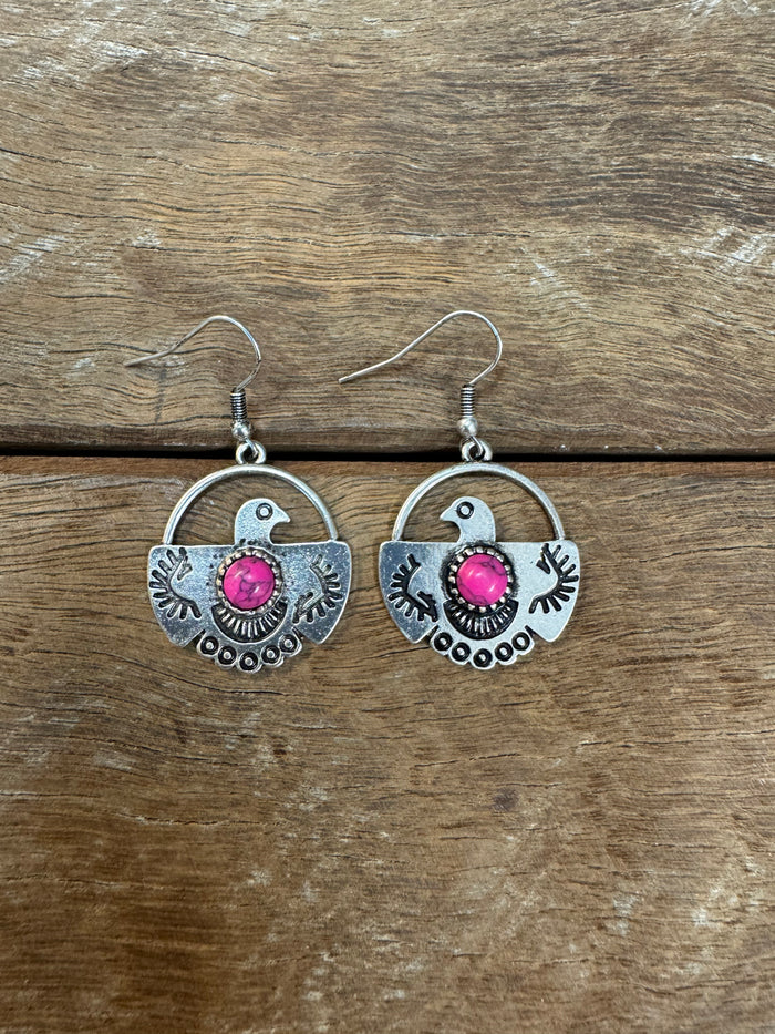 Western Earrings - Pink Thunderbird