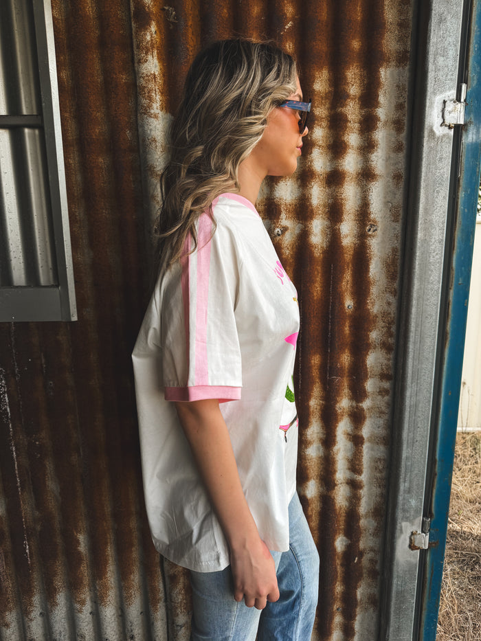 Surf Then Margs Oversized Tee - White & Pink
