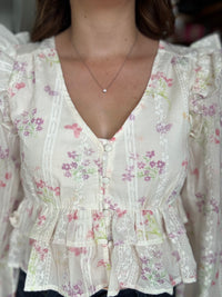 Ella Top - Soft Pastel Floral Ivory
