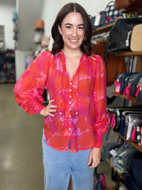 Skyla Top - Red & Pink Floral