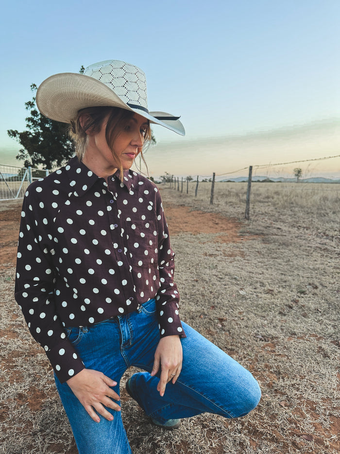Mae Top - Chocolate Polka Dot