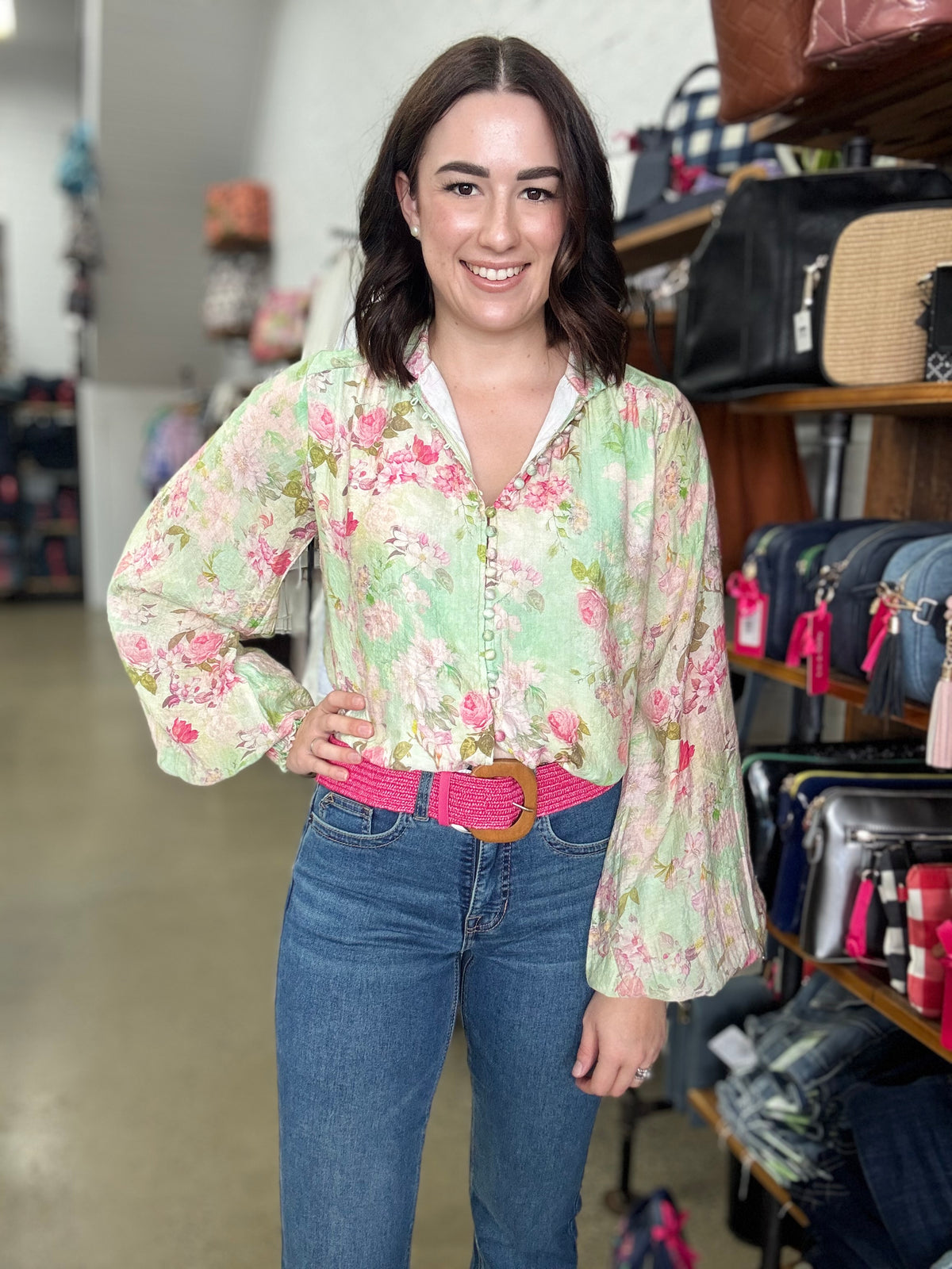 Bloom Top - Green & Pink Floral
