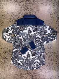 Cowgirl Tuff Pullover Arena Shirt - Blue Paisley With Denim Stretch Jersey