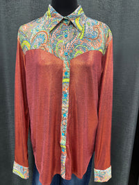 Cowgirl Tuff Pullover Arena Shirt - Rust Metallic With Colourful Paisley Accents