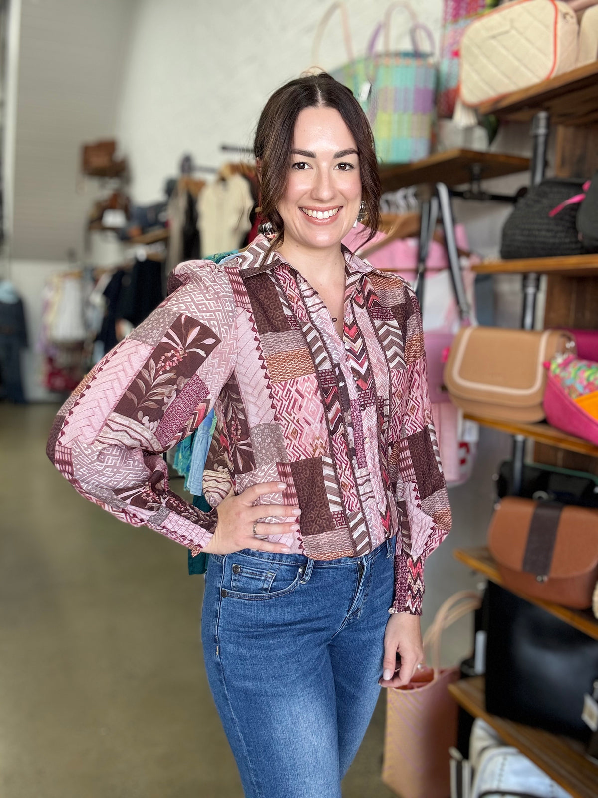 Lena Top - Burgundy Abstract