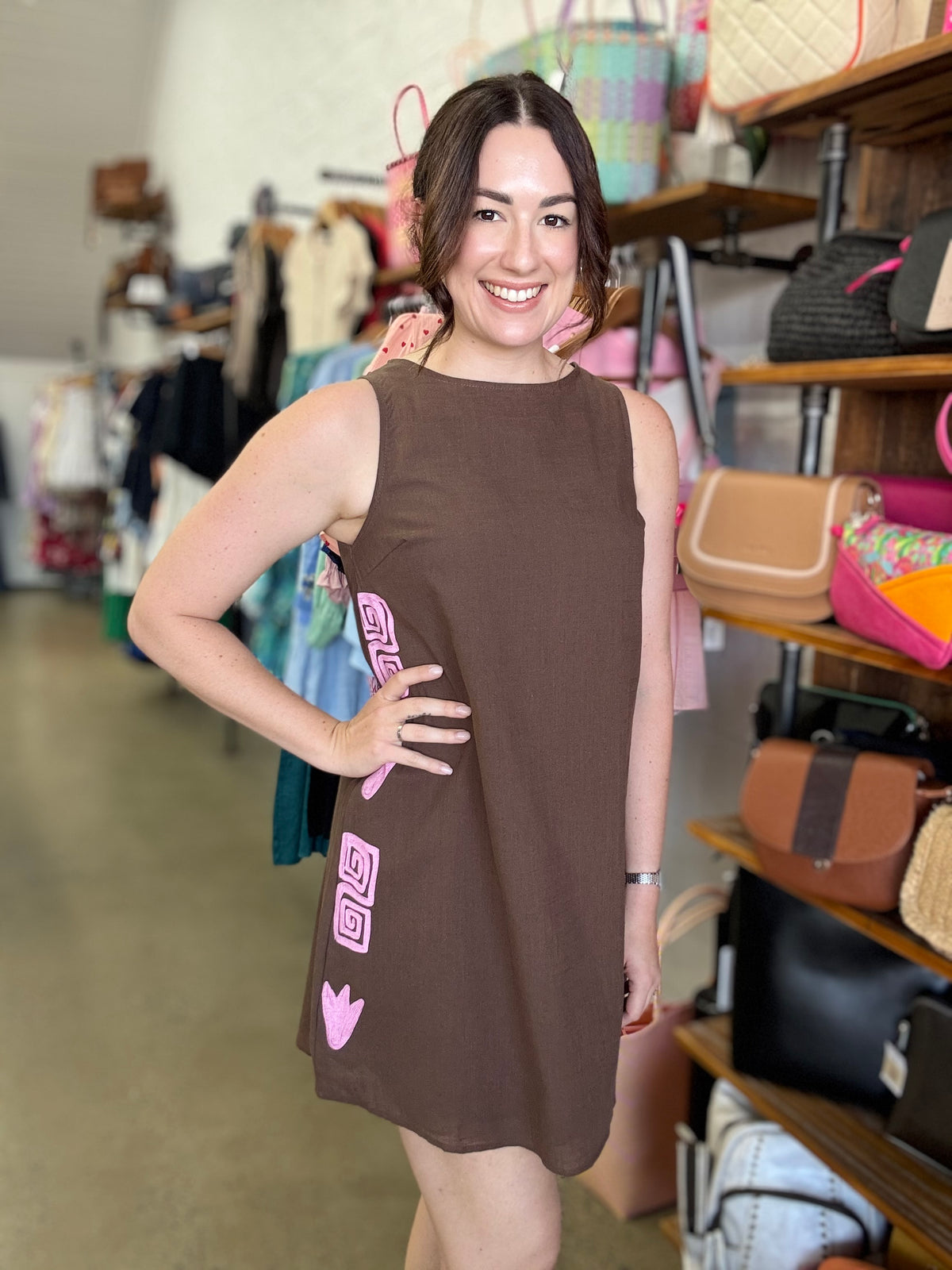 Faye Mini Dress - Chocolate & Pink