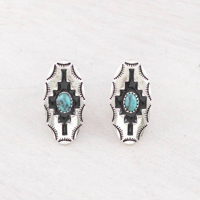 Western Earrings - Silver Turqouise Stud