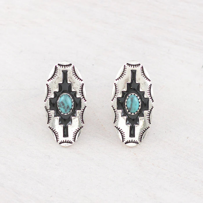 Western Earrings - Silver Turqouise Stud