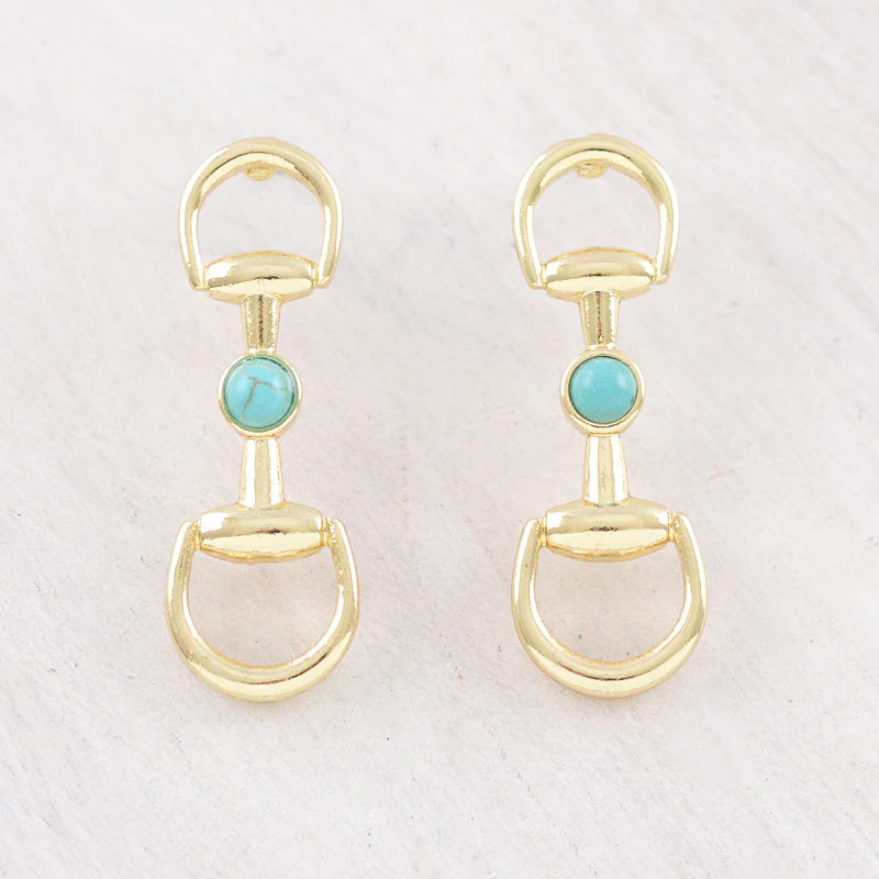 Western Earrings - Gold Turqouise Bit