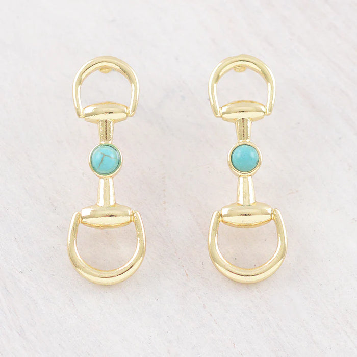 Western Earrings - Gold Turqouise Bit