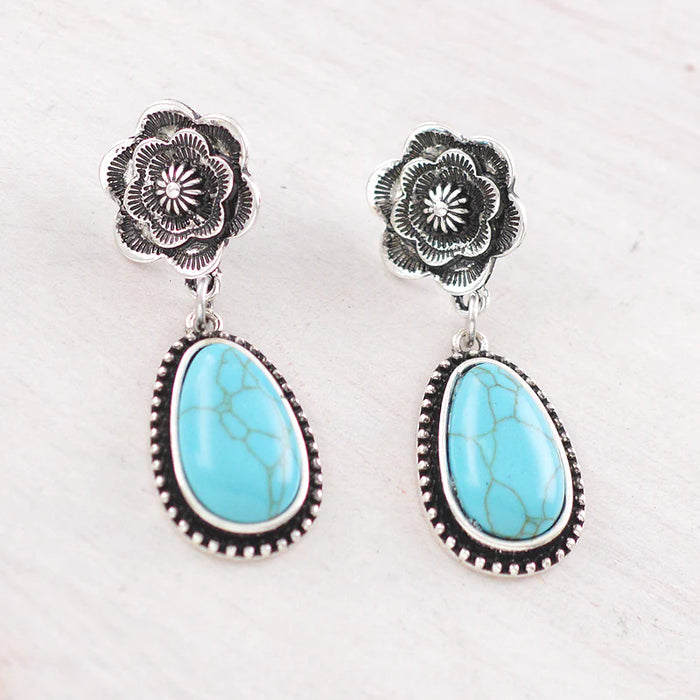 Western Earrings - Turquoise Floral