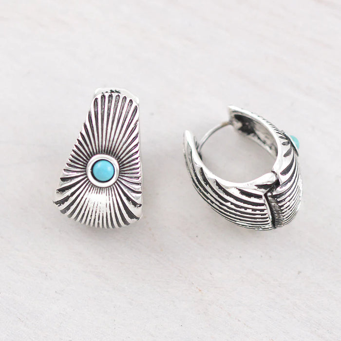 Western Earrings - Textured Green Turquoise Hoop