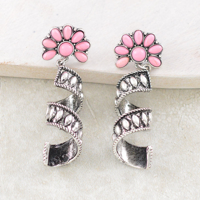 Western Earrings - Pink & Silver Spiral Drop