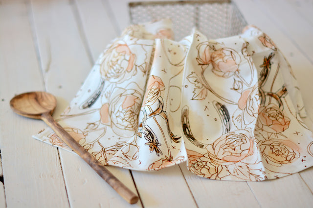 Kitchen Tea Towel - Roses and Spurs