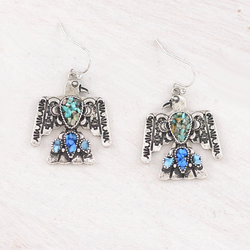 Western Earrings - Turquoise/Silver Eagle