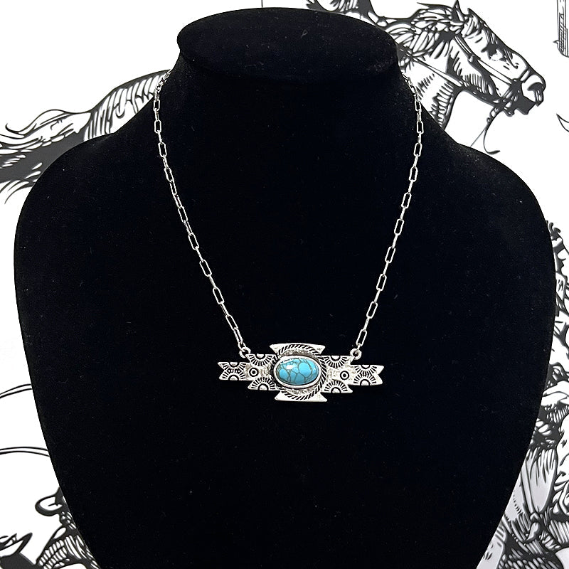 Western Necklace - Turquoise Aztec Pendant