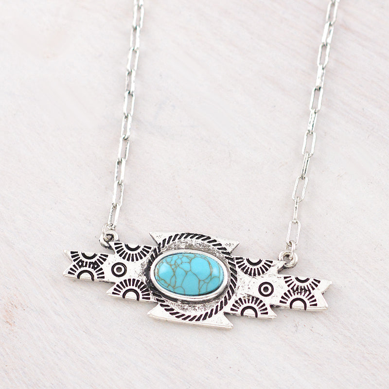 Western Necklace - Turquoise Aztec Pendant