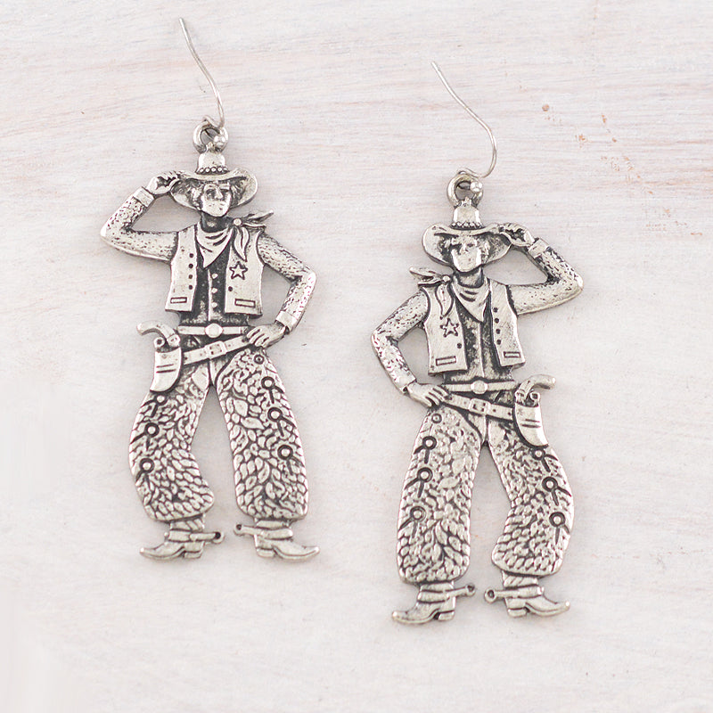 Western Earrings - Silver Cowboy