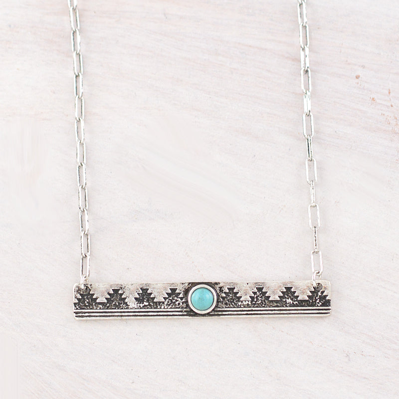 Western Necklace - Turquoise Aztec Bar Pendant