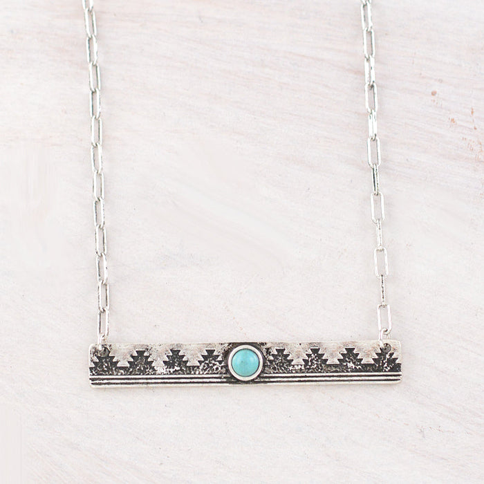 Western Necklace - Turquoise Aztec Bar Pendant