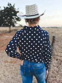 Mae Top - Navy Polka Dot