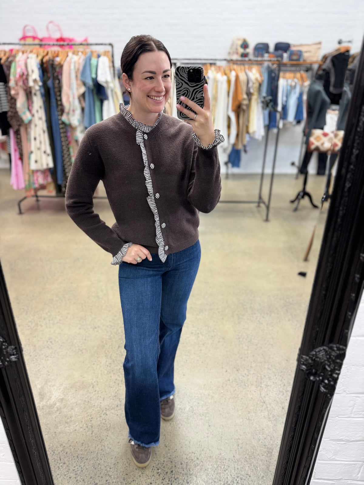 Marley Cardigan - Gingham Coffee