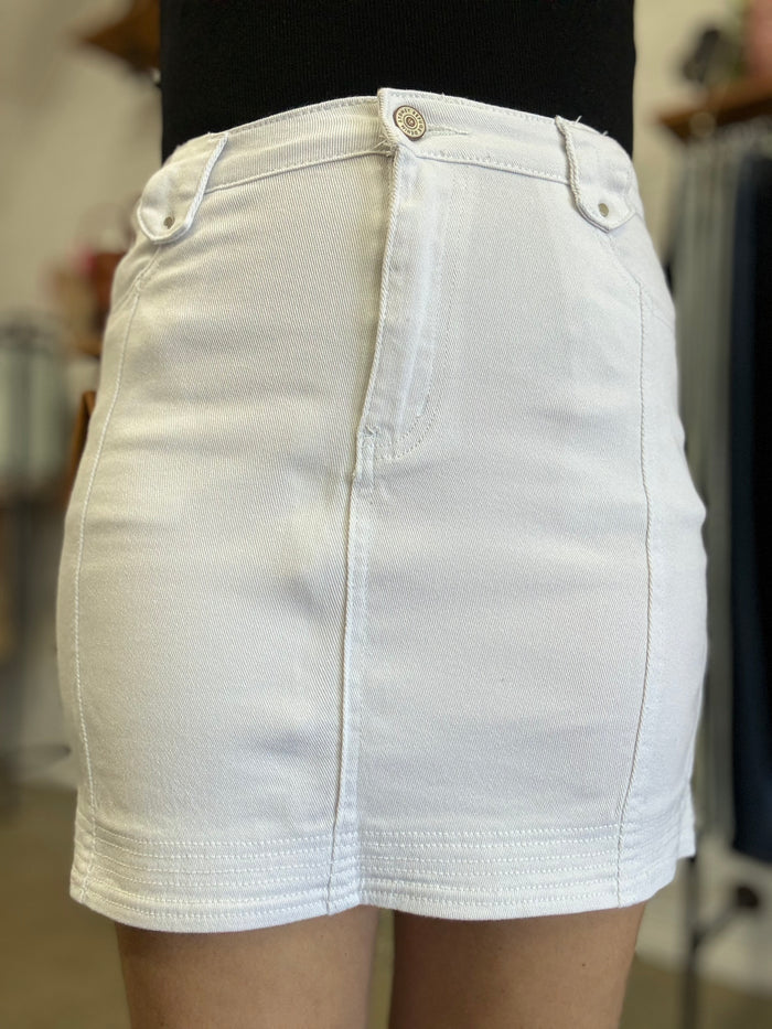 Penny - White Denim Skirt