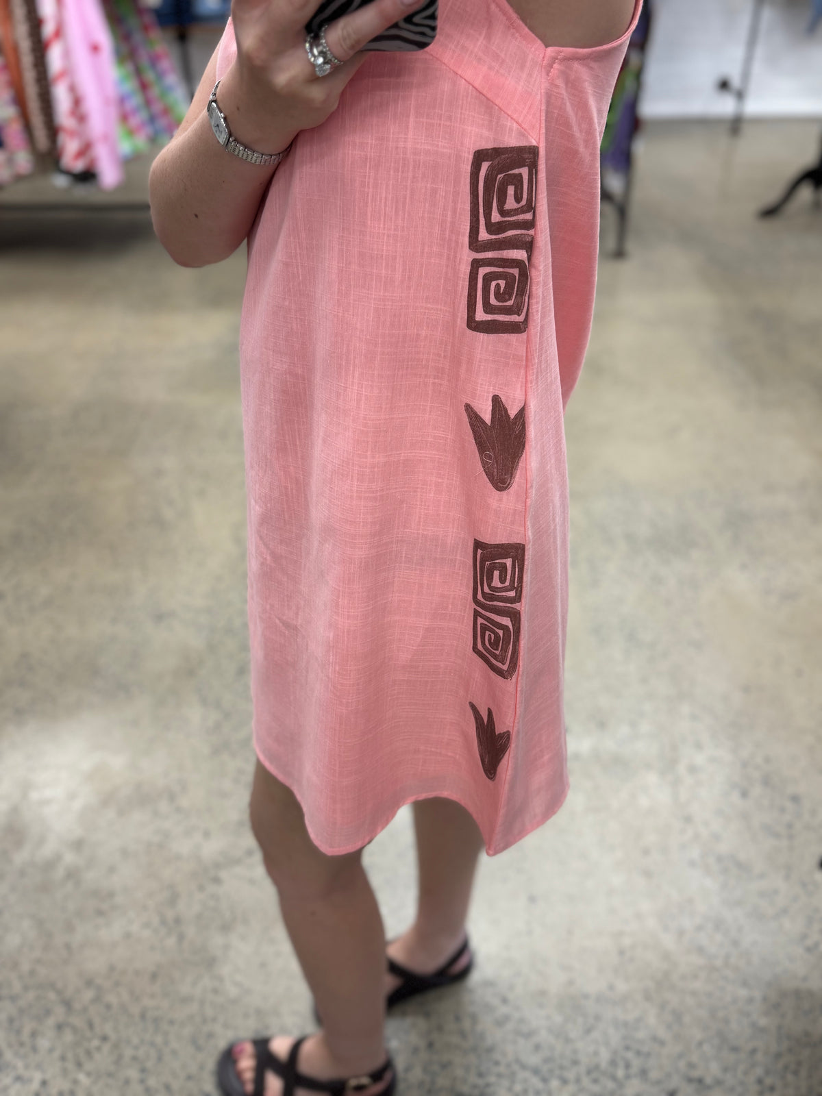 Faye Mini Dress - Peach & Brown