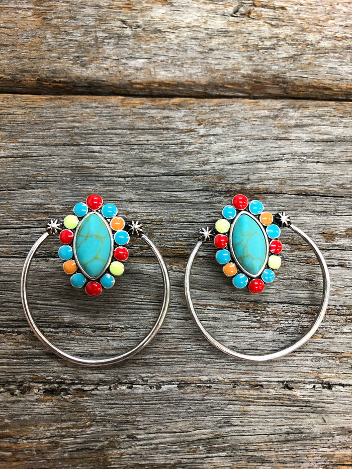 Western Earrings - Navajo Stone Hoop Multi-Coloured