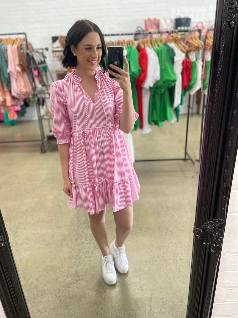 Charlotte Dress - Stripe Pink