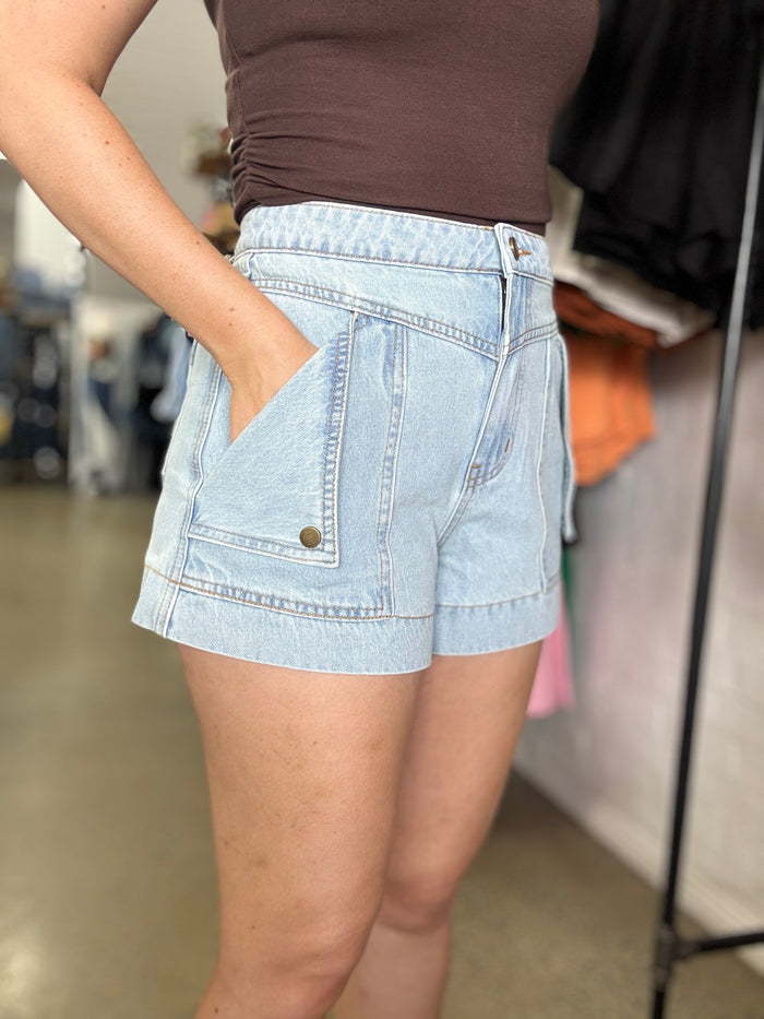 Polly Shorts - White Wash Denim High Waisted