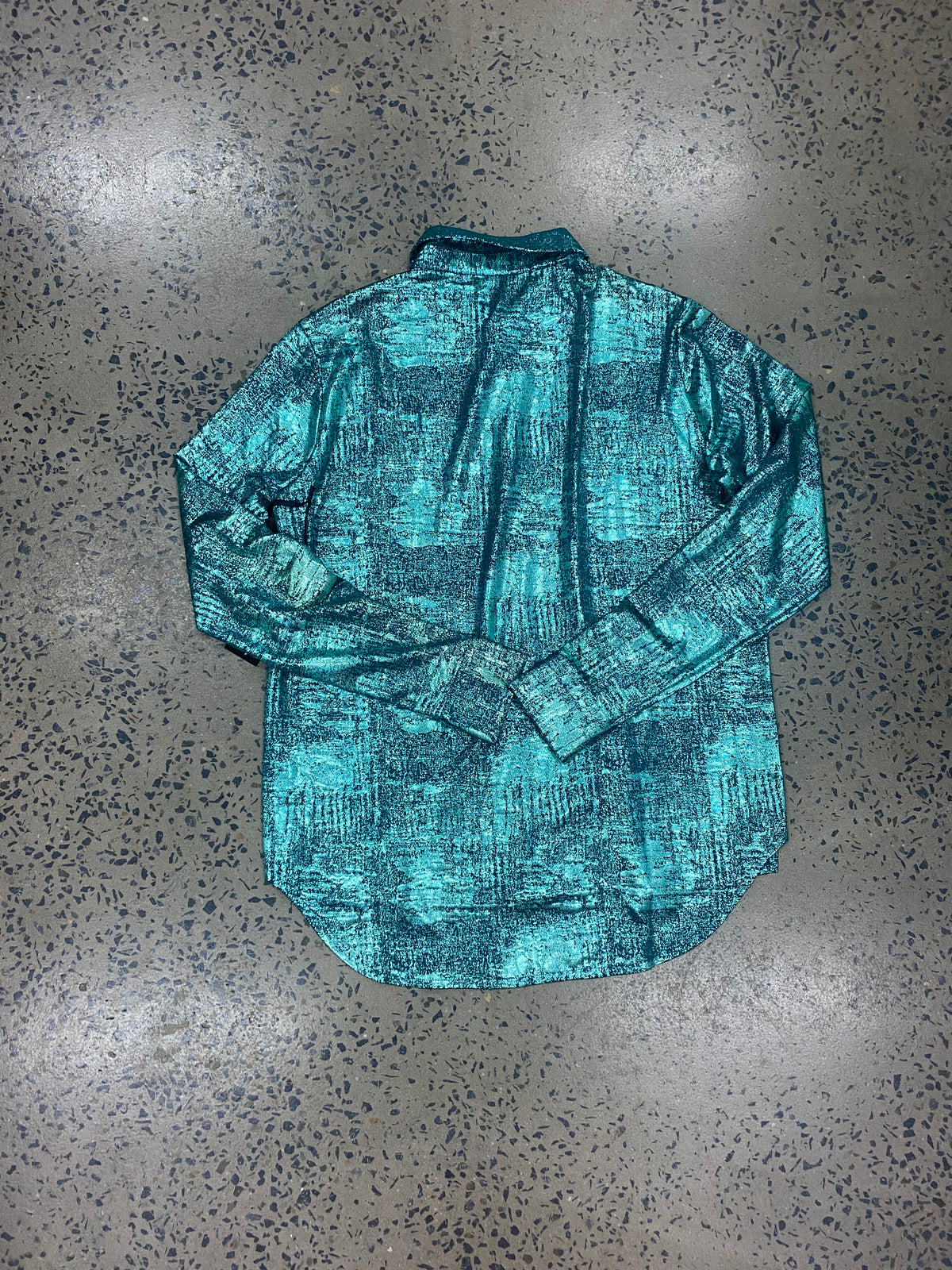 Cowgirl Tuff Pullover Arena Shirt - Bright Turquoise Foil over Dark Turquoise Shimmer