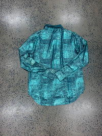 Cowgirl Tuff Pullover Arena Shirt - Bright Turquoise Foil over Dark Turquoise Shimmer
