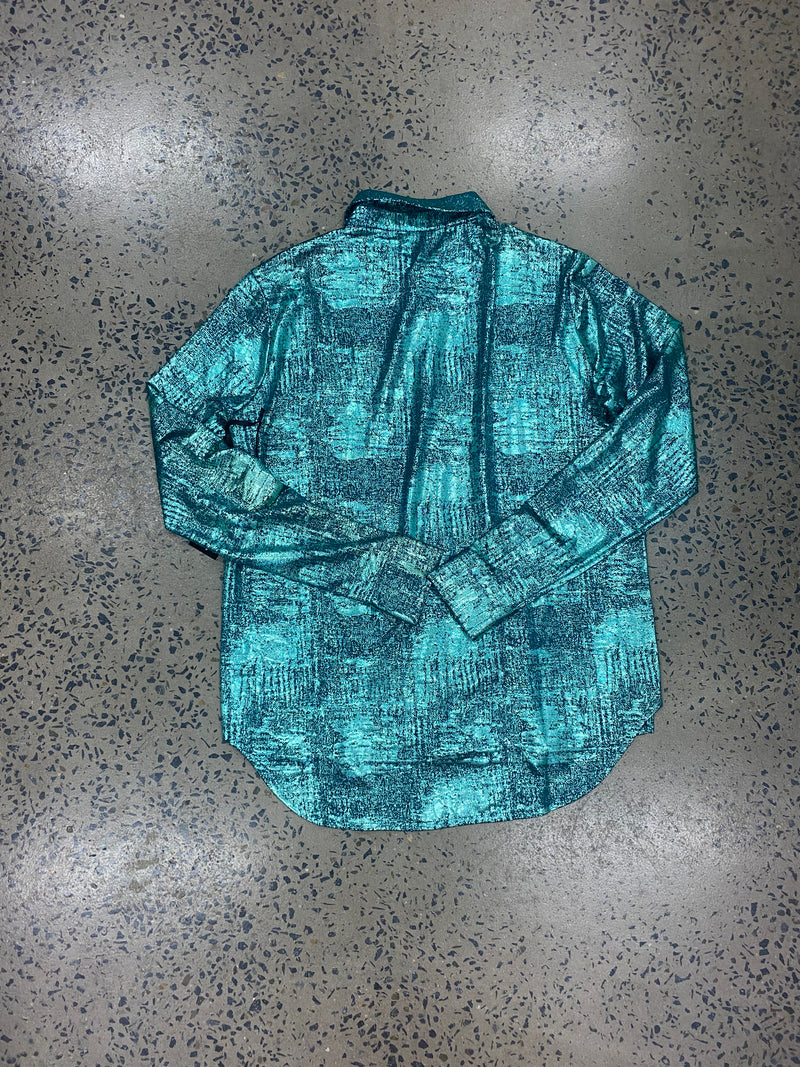 Cowgirl Tuff Pullover Arena Shirt - Bright Turquoise Foil over Dark Turquoise Shimmer