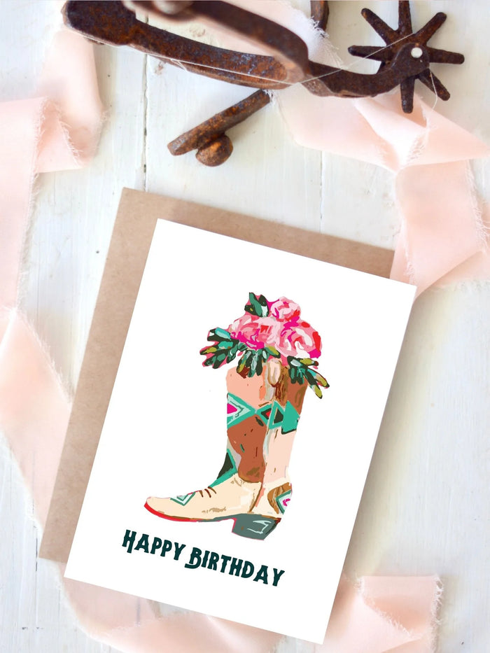 Birthday Card - Roses & Boots