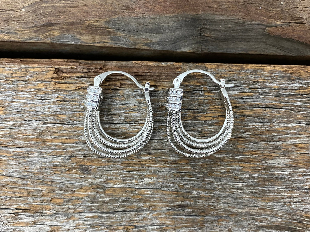 Earrings - Silver Cubic Zirconia Layered Hoop Earring