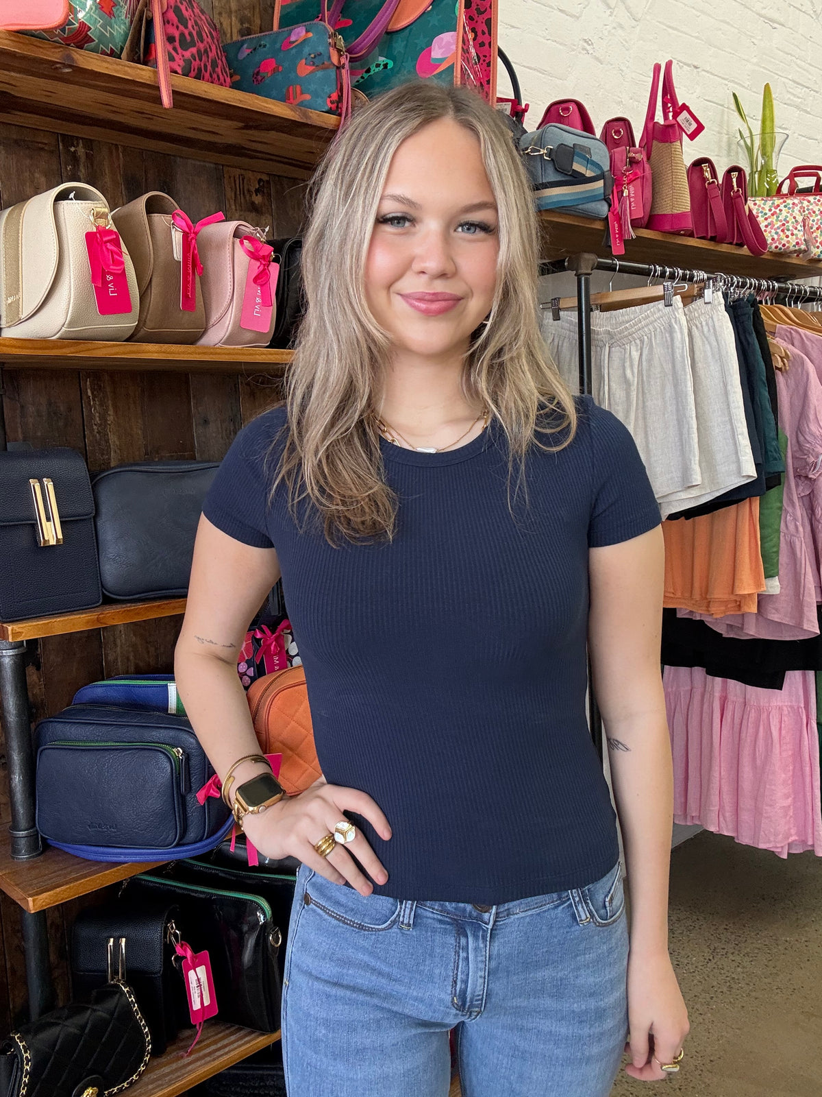 Eve Rib Baby Tee - Navy